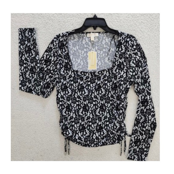 ‼️$5 SALE‼️ MICHAEL KORS Lace Print Side Ruched Top - Picture 1 of 6